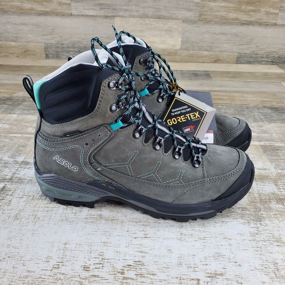Asolo Falcon Evo NBK GV Womens Hiking Boots Sz 7 Graphite Aqua Green Lace Up